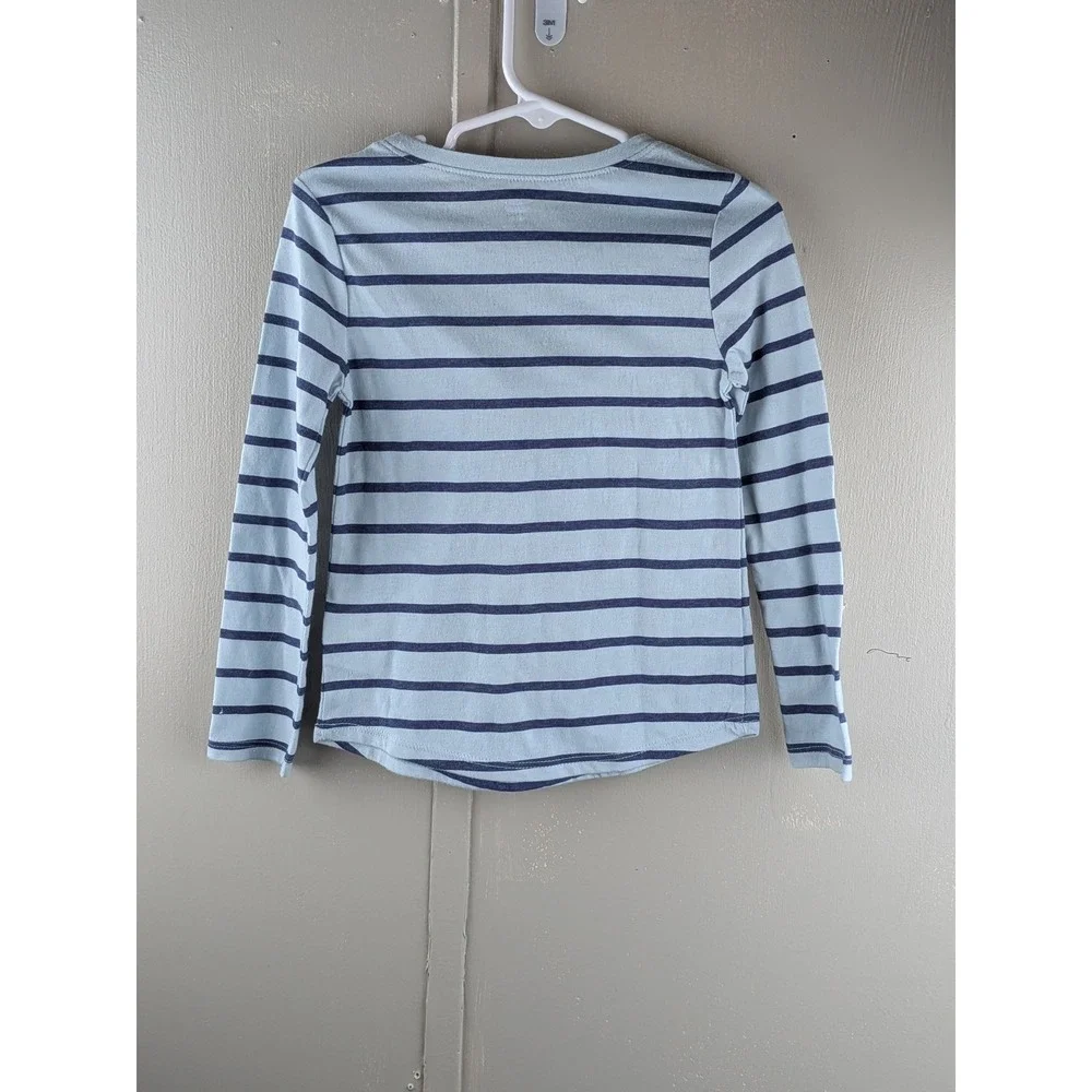 Old Navy Kids 4T Long Sleeve Striped Tee Light Blue Navy Crew Neck Shirt NWT